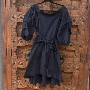 MAAC  London Navy Blue Off-Shoulder, High-Low dress with an open back detail